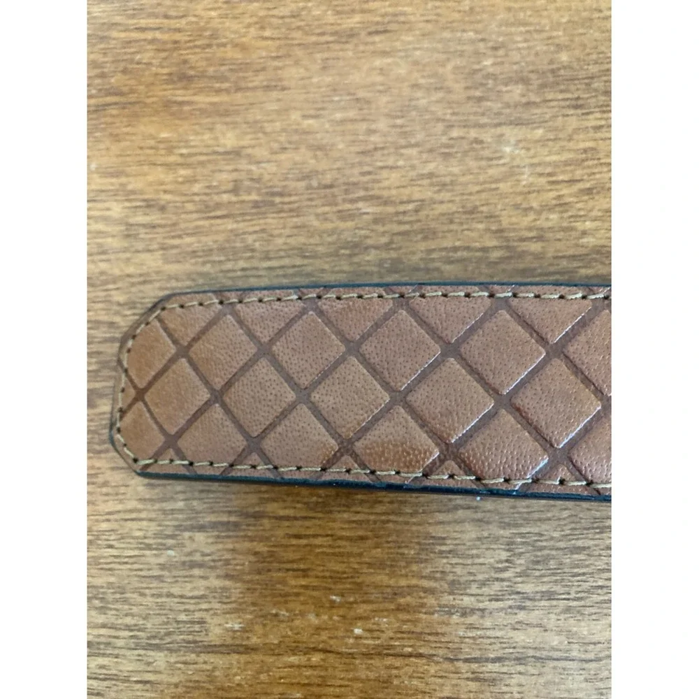 Stacy Adams Men's S 44 Tan Leather Webster Diamond‎ Embossed Belt Silver Buckle